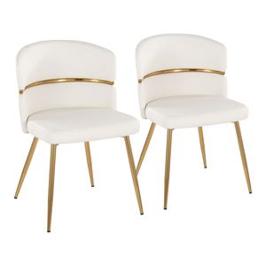 Ensemble de 2 chaises de salle à manger Cinch Glam/Art Déco en métal doré et similicuir blanc, style glamour - Product Image 1