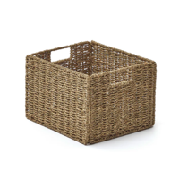 Panier rustique en jonc de mer, panier rectangulaire en jonc de mer, panier pliable avec poignée pour le rangement de dossiers et documents de bureau, provenant du Vietnam