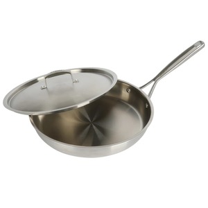 Stainless Steel Frying Pan Round Minimalist Design Durable With Lid <b>For</b> Gas And <b>Induction</b> Cooker Hand Wash Only - Product Image 3