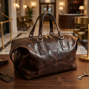 Sacs de voyage unisexes de luxe en cuir véritable, style vintage, durables, légers, avec fermeture éclair, grande capacité - Product Image 6