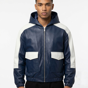 Sweat à capuche en cuir pour homme avec poches avant, fermeture éclair, manches longues, qualité supérieure - Product Image 1
