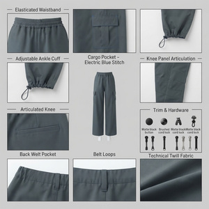Pantalon cargo en nylon pour femme REDDITO SPORTS, taille mi-haute, coupe droite, longueur intégrale, couleur unie, taille élastique, style décontracté, en velours côtelé - Product Image 4