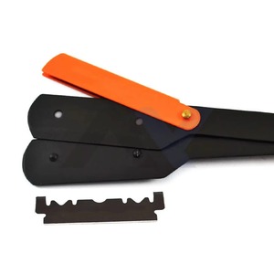 Rasoir de barbier professionnel de luxe à lame droite, manche en bois orange massif, logo personnalisé, rasoir à lame coupante noire - Product Image 3