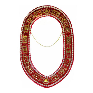 Collar de Cadena Premium Royal Arch Chapter, Terciopelo Rojo, Latón Chapado en Oro, Insignia Ceremonial Masónica para Oficiales - Product Image 1