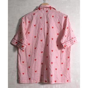 Women Pink Striped Heart Print Cotton Pajama Set Short Sleeve Turn-Down Collar <b>Button</b> Fly Sleepwear Casual Spring - Product Image 4