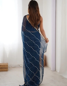 Sari de Chifón KV con Adornos para Uso Diario, Ligero, Elegante, Estilo Étnico para Fiestas, para Mujer, con Blusa sin Coser - Product Image 3