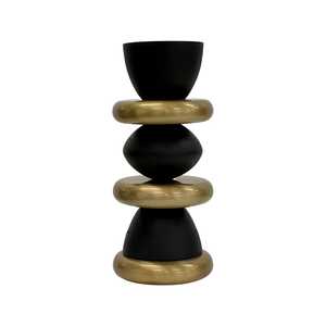 Opulento Candelabro Moderno Negro y Dorado de Aluminio de 12 Pulgadas de Altura, Hecho a Mano, Ecológico, Portátil y de Diseño Duradero para Uso Religioso - Product Image 1