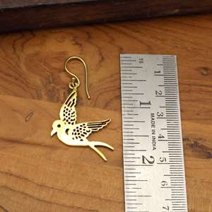 ต่างหูทองเหลืองรูปนก นกกระจอกทอง ต่างหูห้อยสไตล์โบฮีเมียน ลวดลายฟิลิกรี ธรรมชาติ ทำด้วยมือ - Product Image 2