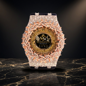 Moissanite World Iced Out Luxury Rose Gold Coin <b>Watch</b> 45mm Full Diamond Quartz Sapphire <b>Crystal</b> Rubber Band Men - Product Image 1