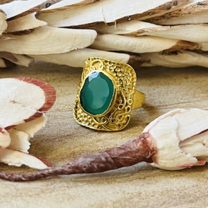 2026 High Demand Vintage Textured Green Onyx <b>Ring</b> Boho Brass Jewelry 18K Gold Plated Chunky <b>Statement</b> Wholesale <b>Ring</b> For Women - Product Image 6