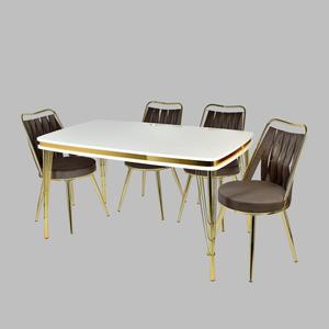 <b>Dining</b> Table Set European Style Modern Design <b>4</b> <b>Chairs</b> Expandable Chipboard Top Metal Legs Eco-Friendly Durable Home Furniture - Product Image 2