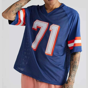 เสื้อยืดคอกว้างทรงวีสำหรับเสื้ออเมริกันฟุตบอล ทรงหลวม เหมาะสำหรับโปรโมชั่นและนักกีฬา ใช้สำหรับฝึกซ้อมฟุตบอล - Product Image 4