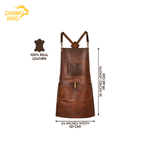 Genuine <b>Leather</b> <b>Apron</b> Cross back Straps Double Pockets Restaurant Bar Wait Staff Uniform - Product Image 1