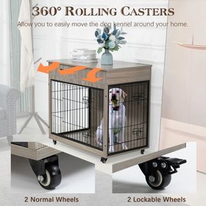 38.4-Inch Wooden Dog <b>Crate</b> with 2 Drawers Decorative Pet Cage Kennel Furniture - Product Image 5