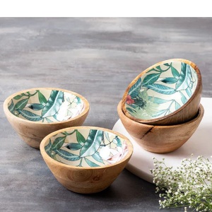 Handmade Best Quality Mango Wood <b>Sticker</b> Enamel Printed Bowls For <b>Kitchen</b> Dining Table Restaurant Custom made - Product Image 1