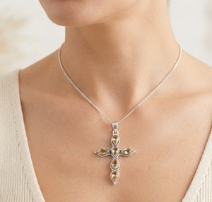 925 Sterling Silver Natural Citrine Cross Pendant Handmade Vintage Religious Jewelry Rose Gold Yellow Gold Plated Unisex Gift - Product Image 2
