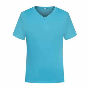 T-shirt unisexe personnalisable 100 % polyester, col en V, séchage rapide, manches courtes, anti-boulochage, vierge, pour publicité et entreprise - Product Image 1
