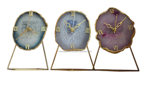 Premium Quality Table Clock Agate Gemstone Clock for Decoration Hot Selling Natural Agate Gemstone Rock Slice <b>Crystal</b> Clock - Product Image 2