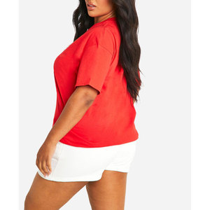 T-shirt en coton rouge surdimensionné à manches courtes, col rond, couleur unie, décontracté, coupe jersey pour homme, longueur normale - Product Image 3
