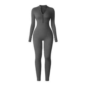 Combinaison de sport pour femme de qualité supérieure, respirante, au design personnalisé, côtelée, à manches longues et avec fermetures éclair - Product Image 4
