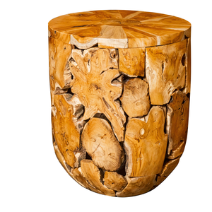 Mesa de Centro Cilíndrica Hecha a Mano de Raíz de Teca Rústica ARTERRA, Patrón de Veta de Madera Único, Durabilidad Robusta, Muebles Atemporales para el Hogar - Product Image 1
