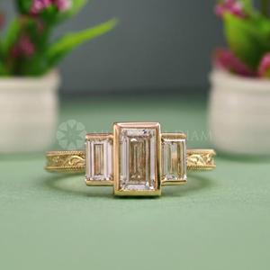 New Design Emerald Cut Fine <b>Diamond</b> Jewelry Lab Created <b>Diamond</b> <b>Ring</b> in Yellow Gold for Women's from India Supplier - Product Image 1