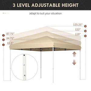    Tenda Parasole Istantanea 4x4m Beige, Gazebo Pop-Up per Giardino, Patio, Feste, Altezza Regolabile con Ruote - Product Image 3