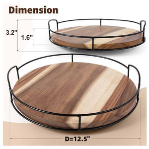 Aaliyan Impex Premium Solid Wood Round Serving <b>Tray</b> with Floral Pattern Sturdy Handles for Breakfast <b>Dinner</b> Drinks & Snacks - Product Image 2