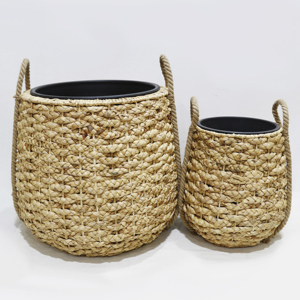 Eco-Friendly <b>Seagrass</b> Woven <b>Baskets</b> With Handle, Storage Containers For <b>Laundry</b> & Home Use - Product Image 1