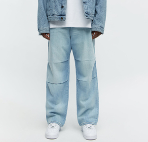 Pantalones Cargo de Mezclilla Azul Claro para Hombre, Cintura Media, Corte Holgado, Algodón Lavado, Estilo Casual de Primavera - Product Image 1