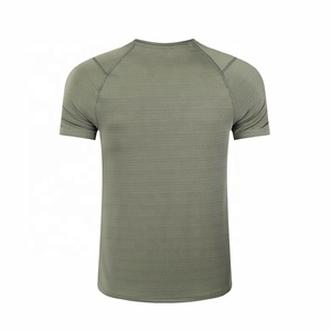 T-shirt à manches courtes pour homme, vert olive, séchage rapide, coupe ajustée, sportif, col rond, tricoté en polyester, vêtements de sport - Product Image 2