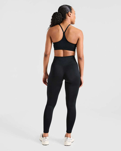 Ensemble de yoga pour femmes, 2 pièces, leggings noirs taille haute, haut court dos nageur sans couture, tenue de sport longue - Product Image 2