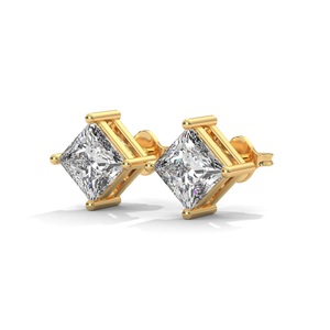 Boucles d'oreilles en Moissanite VVS en gros, classiques, à 4 griffes, taille princesse, en argent sterling 925, plaqué or 10K, certifiées IGI, pour femmes - Product Image 2