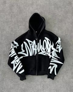 Y2K automne personnalisé bouffée impression sweat à capuche zippé pour hommes 100% français éponge décontracté Streetwear mode brodé fermeture éclair sweats à capuche printemps - Product Image 6