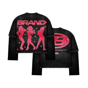 FREEZY APPARELS T-shirt noir à manches courtes pour homme, logo imprimé numériquement sur le devant, motif silhouette rose, style streetwear, col rond, coupe ample - Product Image 3