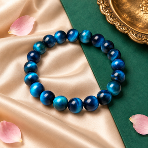 Pulsera Elástica de Piedras de Ojo de Tigre Azul SoulWise, Joyería Boho de Maharashtra para Hombre y Mujer - Product Image 4