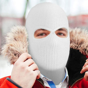 Cagoule tricotée unisexe à 3 trous, couvre-visage intégral, respirante, imperméable, réglable, coupe-vent, pour sports de plein air, blanche - Product Image 6