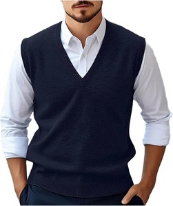 Gilet sans manches en tricot noir pour homme, col en V, couleur unie, vêtement d'automne - Product Image 5