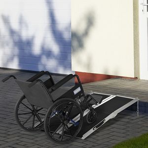 Rampa Portatile per Sedia a Rotelle in Alluminio Nero da 4 Piedi con Superficie Antiscivolo per Porte, Gradini e Scale - Product Image 1