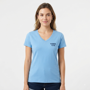 T-shirt à col en V pour femme Hawk Eye, manches courtes, couleur unie, décontracté, respirant, jersey 100% coton, coupe régulière, haut pour le printemps et l'été - Product Image 6