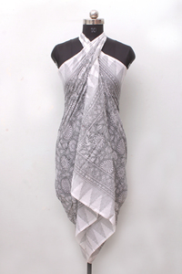 Pareo de Playa Ligero para Mujer, 100% Algodón, Diseño Floral Gris, Chal de Verano, Cubre Traje de Baño - Product Image 2