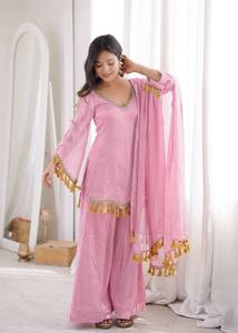 Salwar Kameez Rose Moderne avec Dupatta Coupe Classique Robe Femme Indienne Pakistanaise pour Mariage Séchage Rapide - Product Image 5