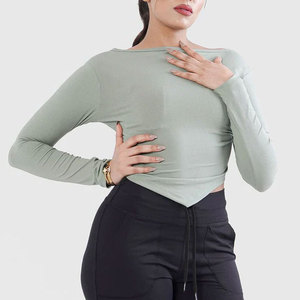 Ropa Deportiva Informal para Mujer, Transpirable, Ligera, 210 Gsm, Cuello Ancho, Manga Larga, Camiseta Elástica de Poliéster sin Costuras para Gimnasio - Product Image 6