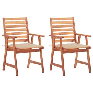 Set di 2 sedie da esterno con cuscini beige e legno marrone, prodotto elegante e resistente - Product Image 1