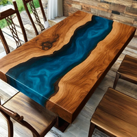 Table à manger moderne en résine époxy personnalisée avec pieds en bois d'acacia - Décoration intérieure durable et écologique