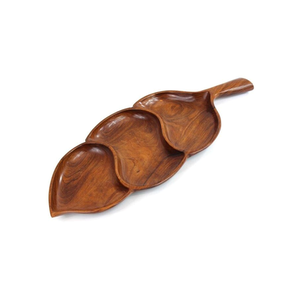 Plateau de service en bois poli fait main en forme de feuille avec compartiments, écologique, pour collations et condiments de fêtes, organisateur moderne pour cuisine - Product Image 2