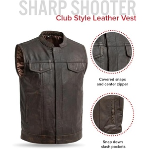 Custom <b>Men's</b> <b>Brown</b> Perforated Genuine Cowhide Leather Motorcycle Vest Stand Collar Biker Club Leather <b>Waistcoat</b> - Product Image 5