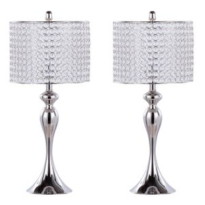 Lampada da tavolo Ashland da 27 pollici in nichel lucido con paralume rotondo con perline di cristallo trasparente K9 G, design contemporaneo in metallo - Product Image 1