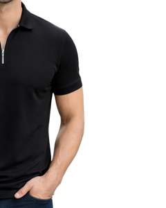 Polo en coton noir personnalisé pour homme avec col demi-zip, coupe ajustée, manches courtes, tenue décontractée d'été, fabricant OEM, approvisionnement en gros - Product Image 4