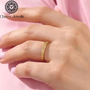 Charm_Jewells Anillo de boda clásico con diseño de plantas en oro amarillo para mujer - Product Image 2